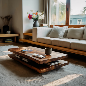Elegant Wooden Coffee Table Two Layers For Living Room