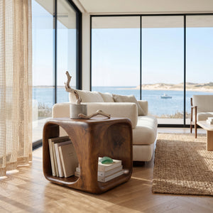 Modern Wooden Side Table With Sculptural Hollow Form For Living Room