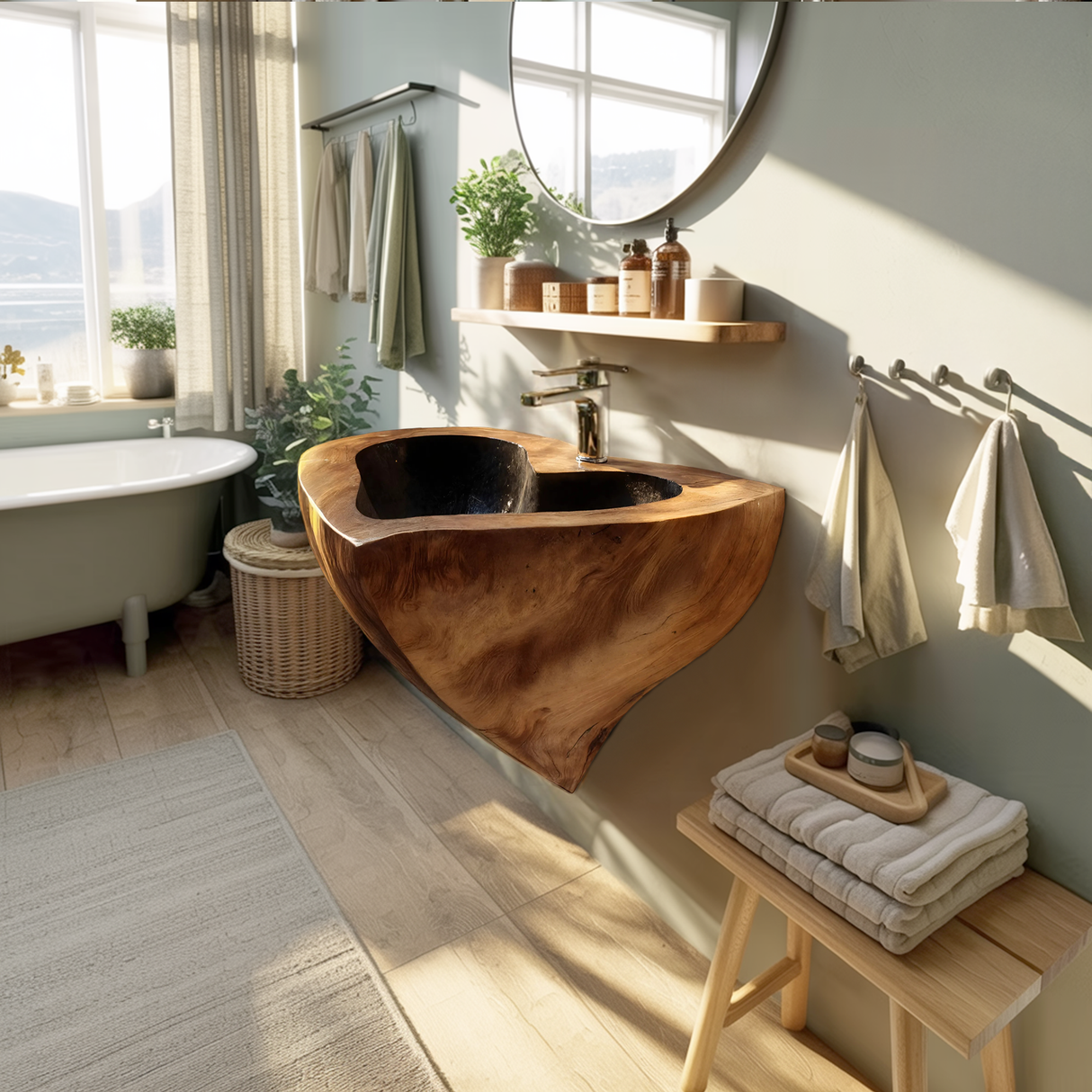 Mid Century Solid Wood Vanity Sink For Modern Bathroom Furniture Decor