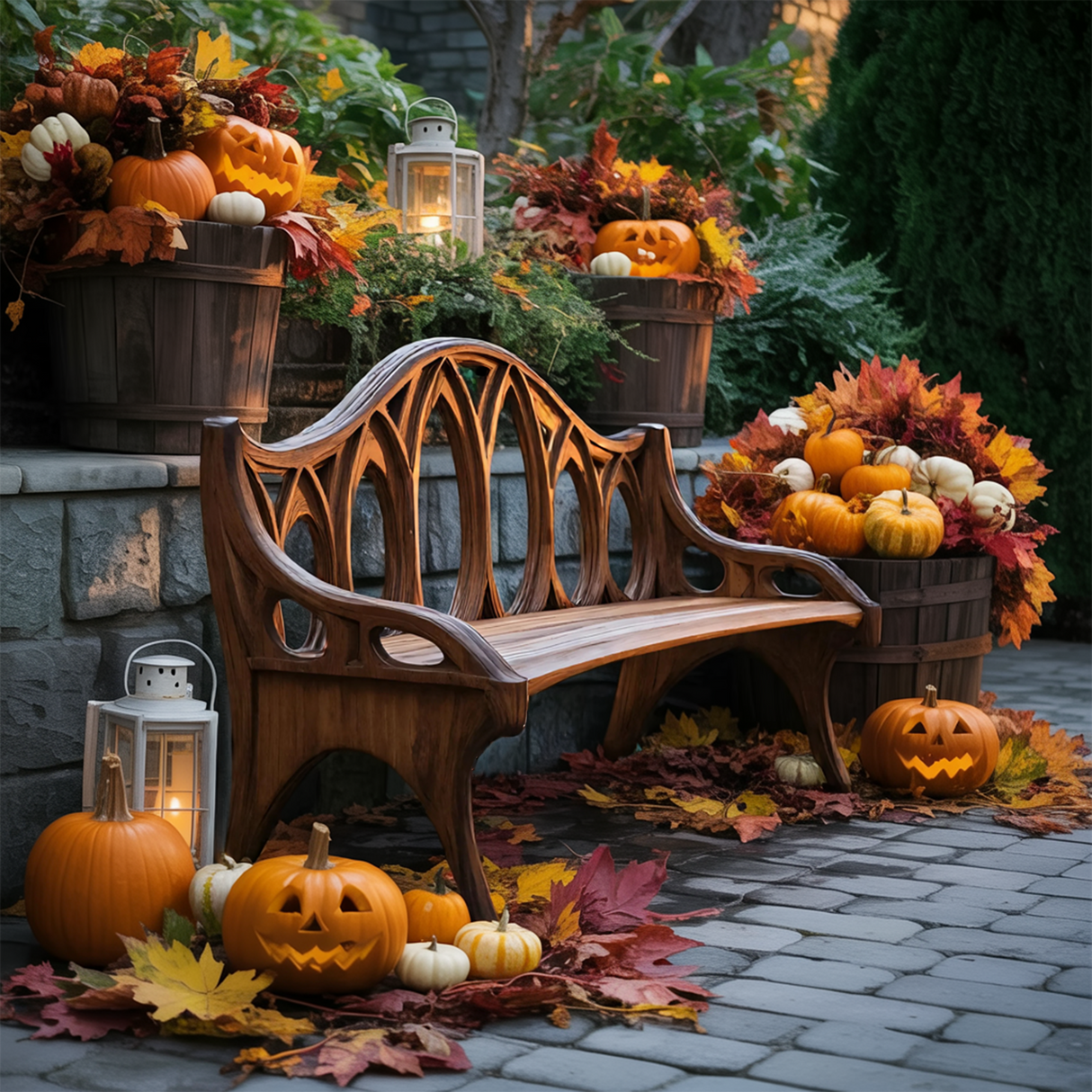 Farmhouse Solid Wood Halloween Bench For Outdoor Porch Design