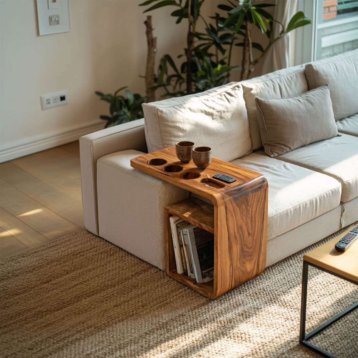 Mid Century Wooden Armrest For Living Room Design