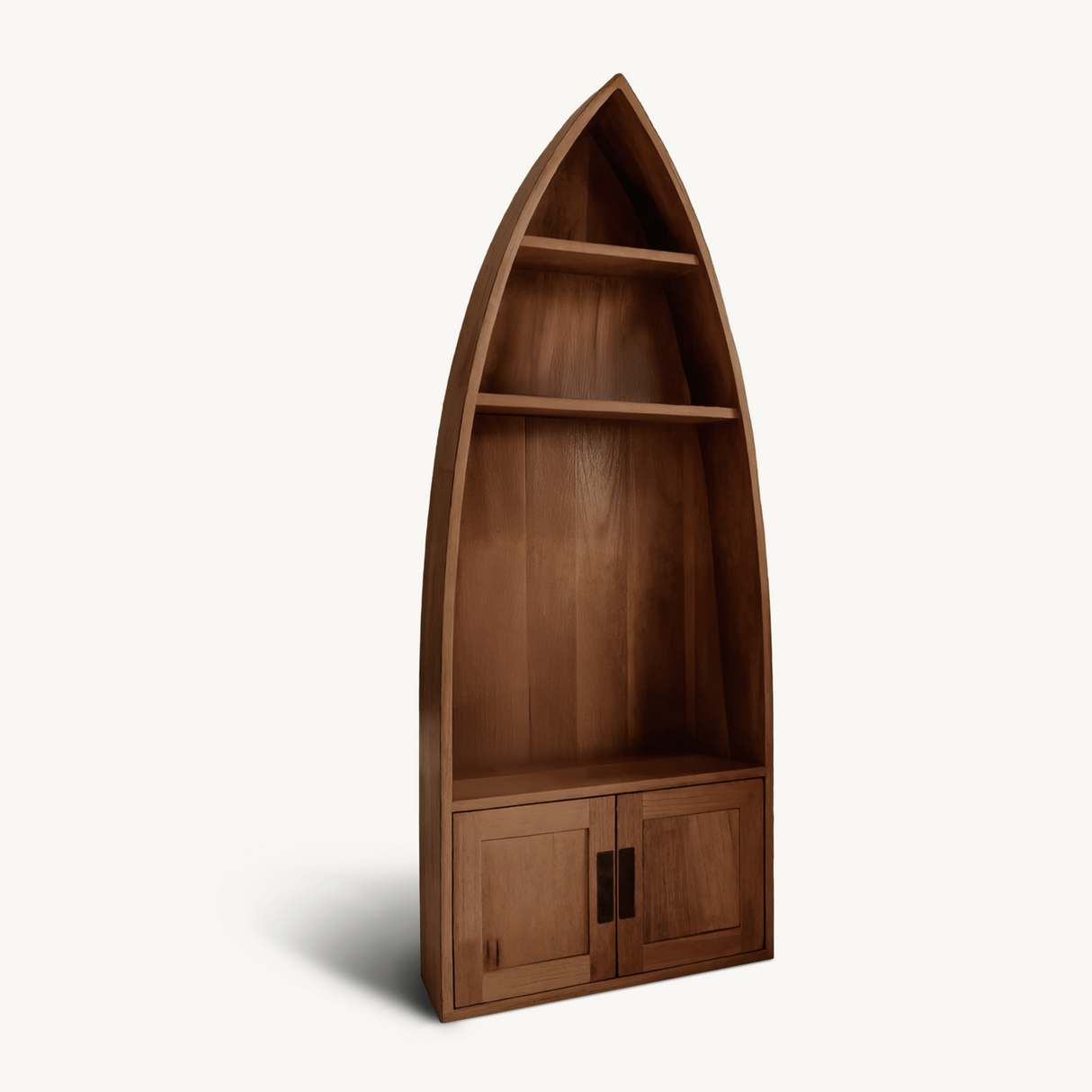 Coastal Boat Shaped Shelf With Glass Rack For Beach House And Living Room