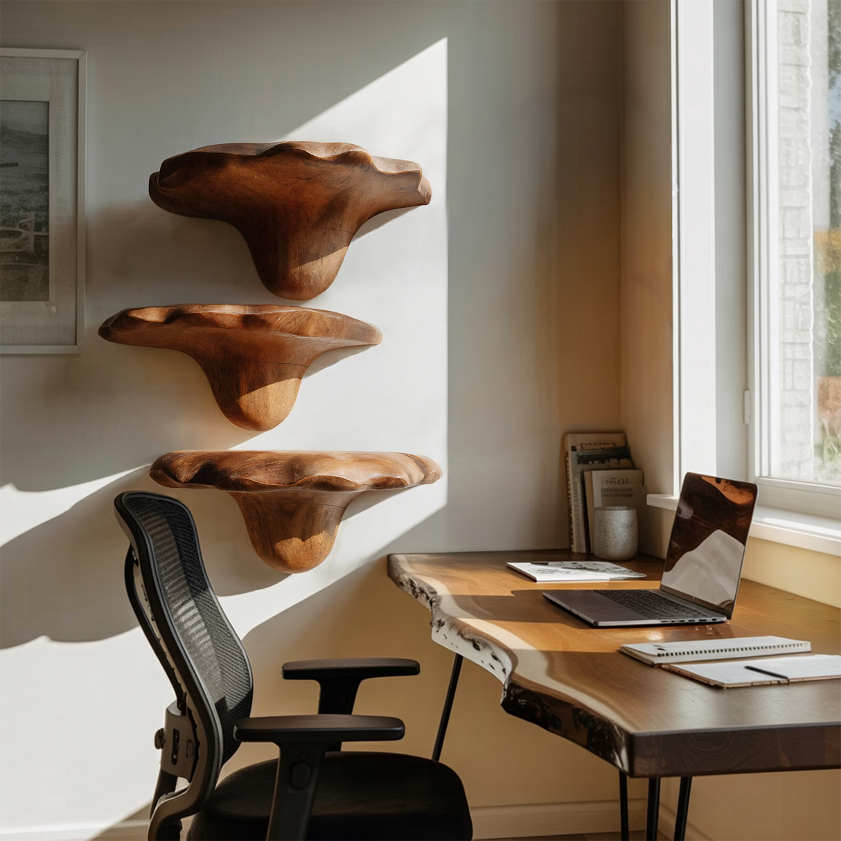 Mid Century Wooden Mushroom Shelf For Living Room And Bedroom Decor