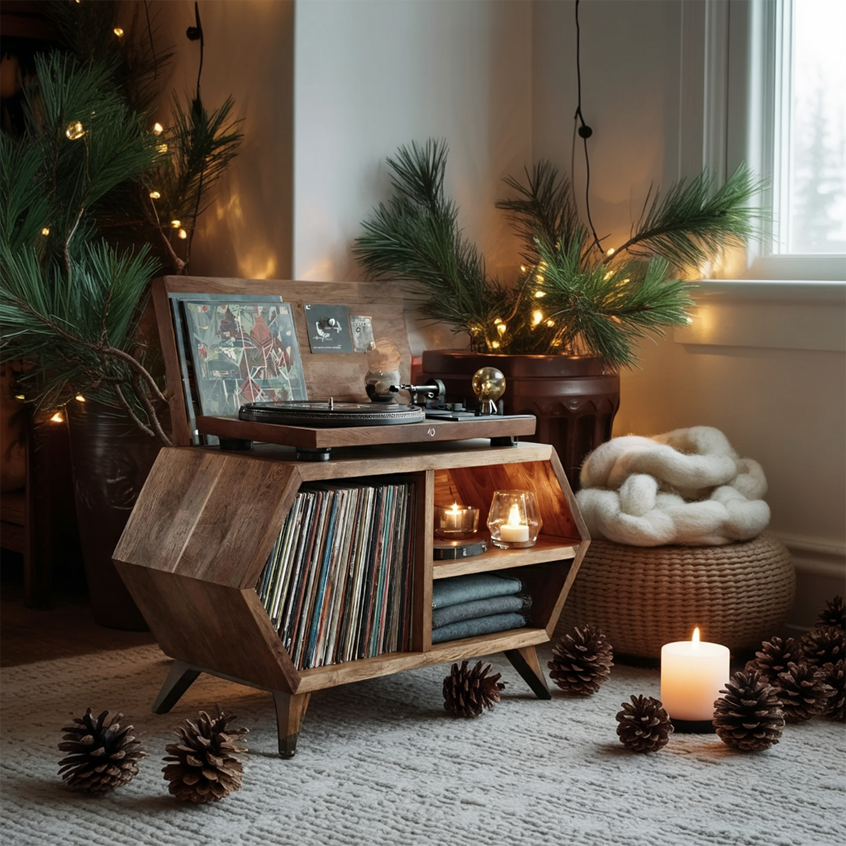 Handcrafted Wooden Record Stand For Bedroom Holiday Style