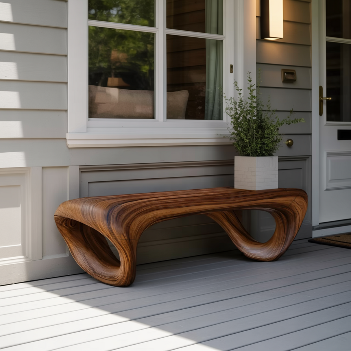 Modern Sculptural Outdoor Bench For Patio Or Garden Decor