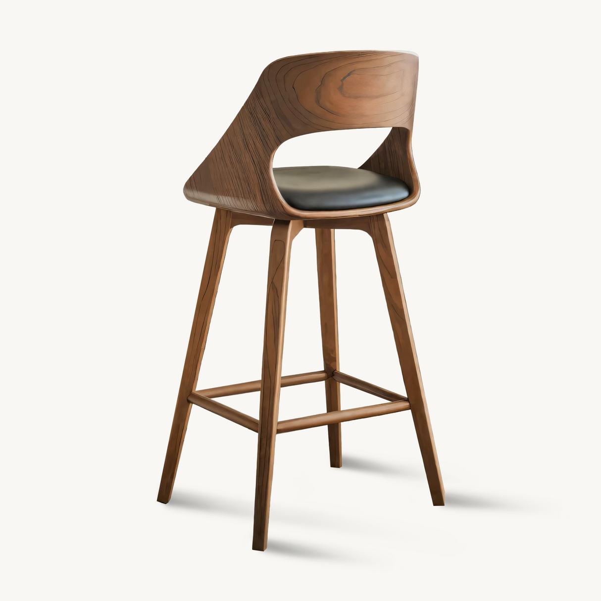 Mid Century Modern Bar Stool with Backrest For Kitchen Home Bar