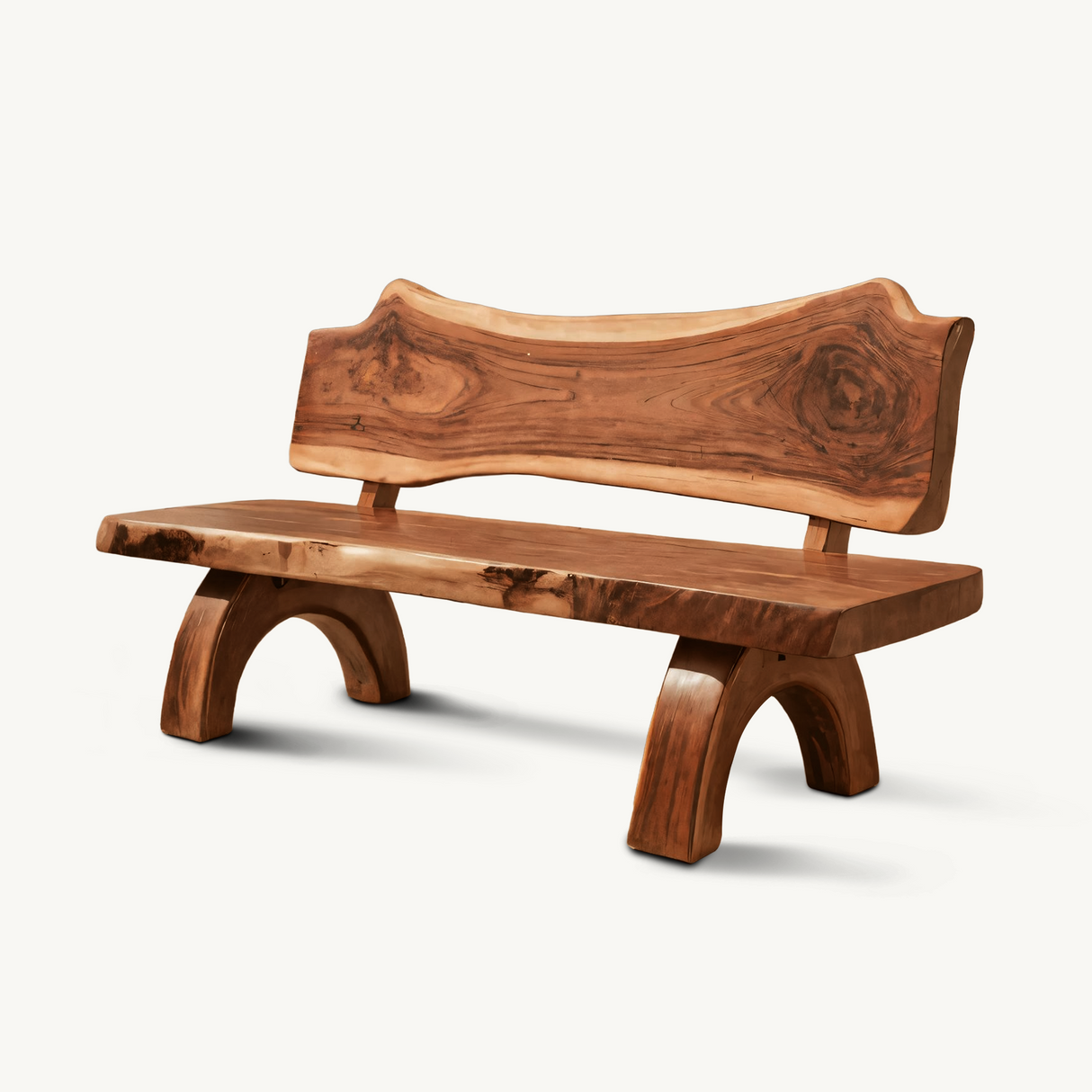 Rustic Live Edge Bench With Backrest For Patio Garden Courtyard