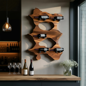 Rustic Solid Wood Live Edge Wine Rack For Entryway