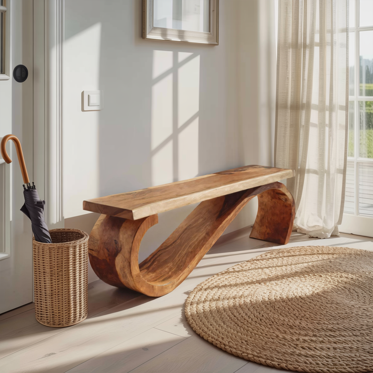 Modern Sculptural Bench For Entryway Or Living Room Decor