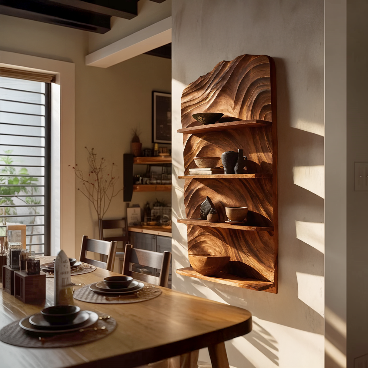Rustic Handcrafted Wooden Wall Rack For Entryway Storage Display