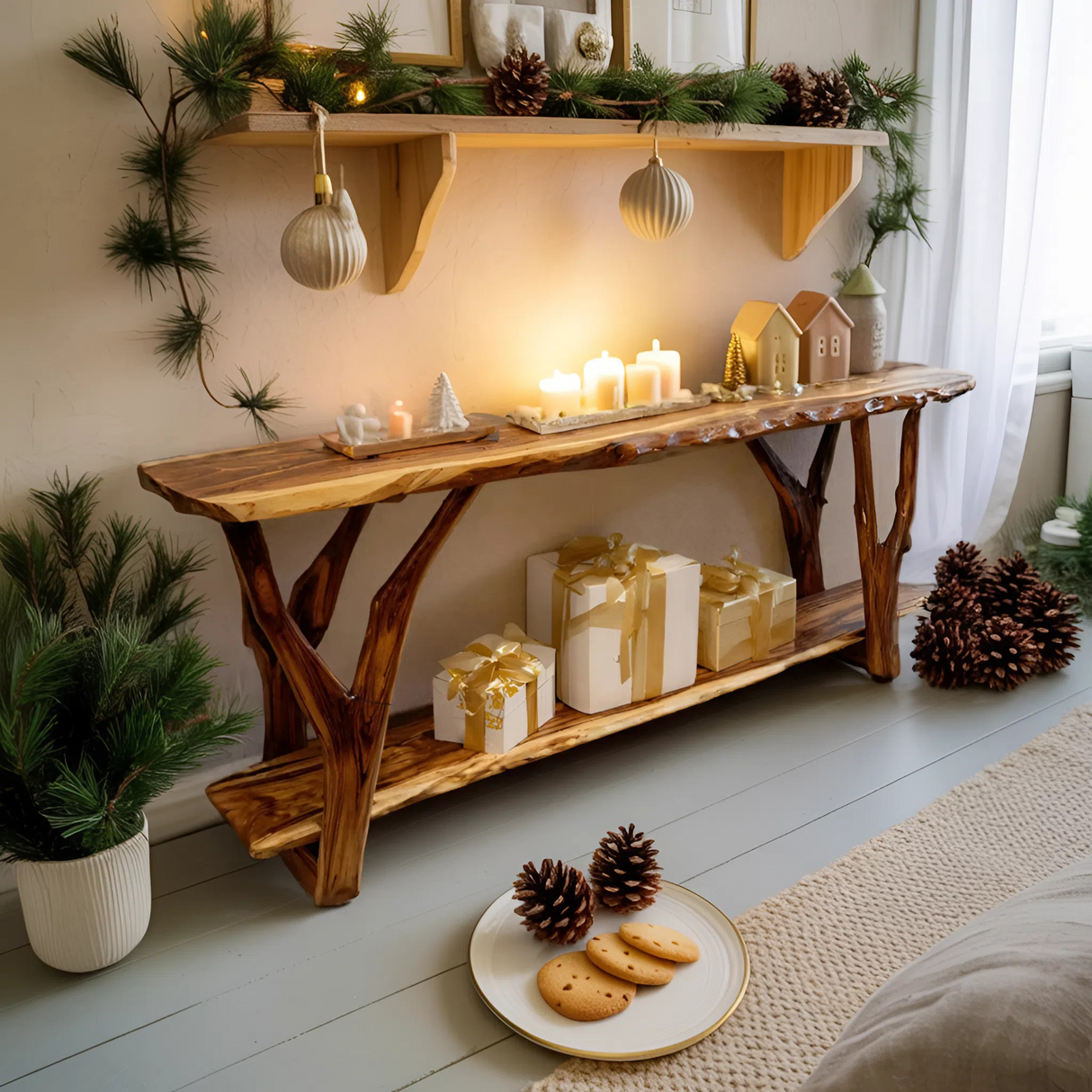 Farmhouse Solid Wood Console Table For Living Room Holiday Furniture Decor