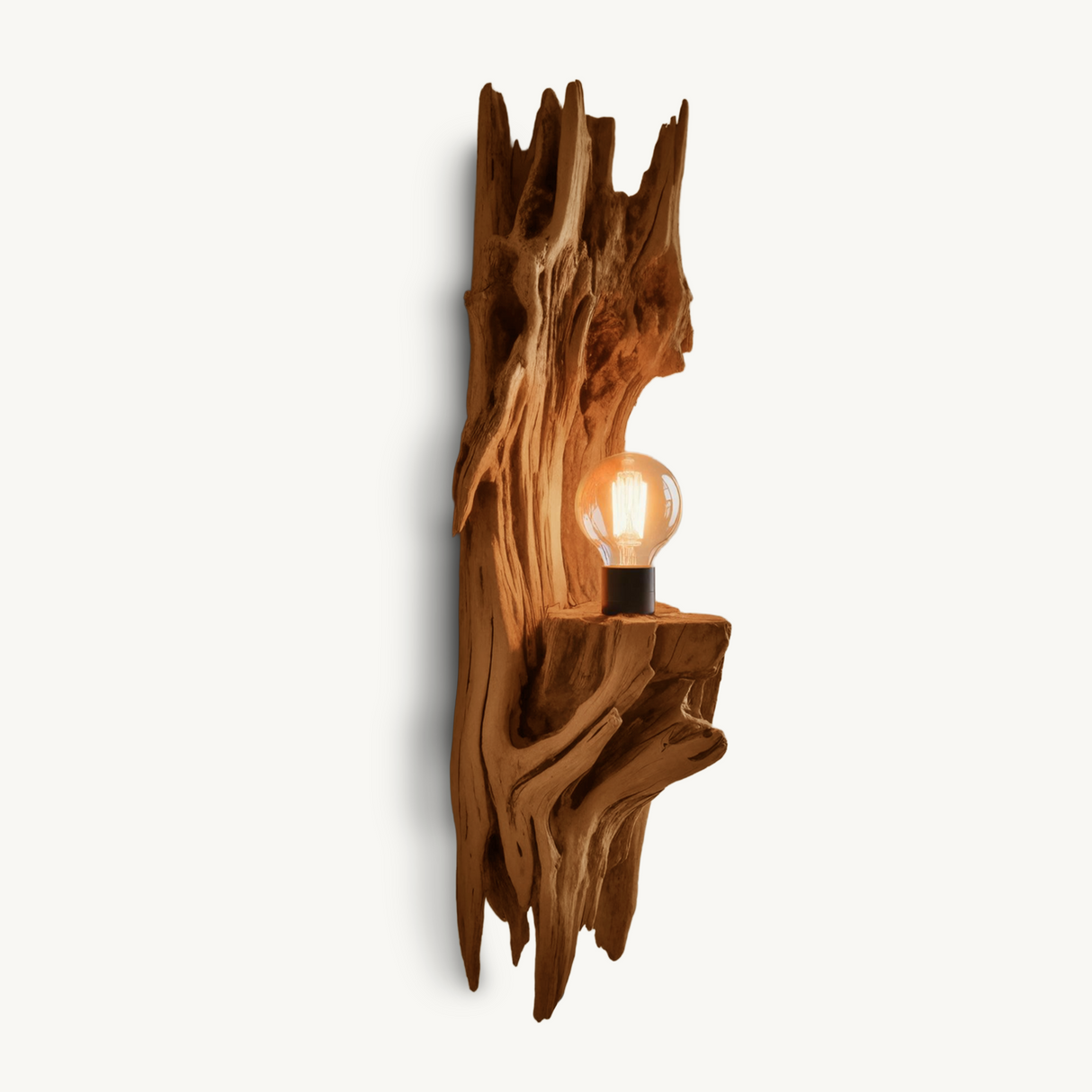 Rustic Driftwood Wall Lamp With Sculpted Form For Bedroom Or Living Room