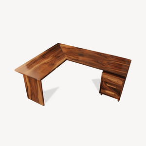 Modern L Shaped Wood Desk With Drawers For Home Office Or Vanity