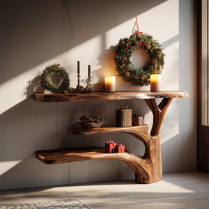 Modern Wooden Live Edge Console Table For Christmas Entryway Furniture