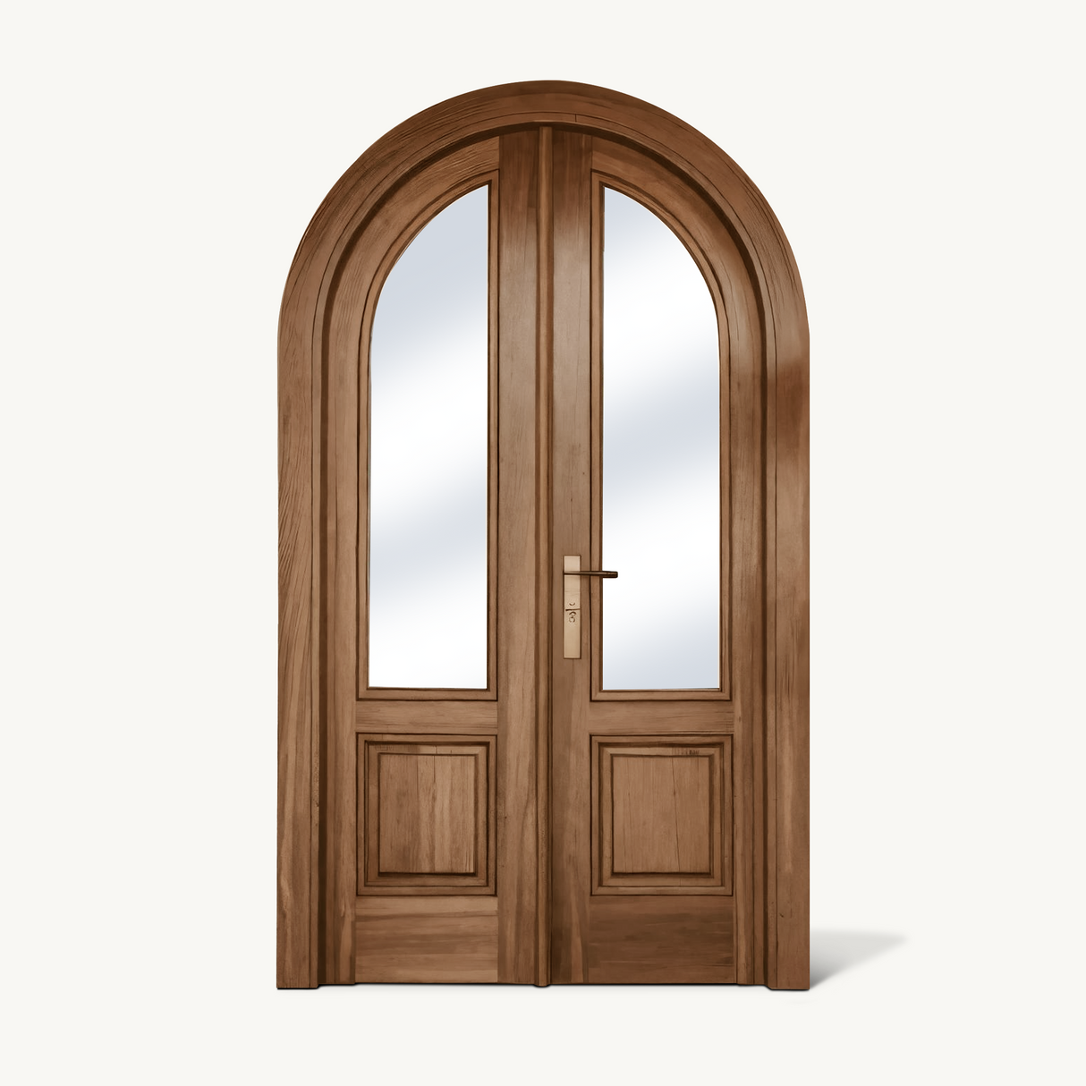 Arched Double Entry Door With Glass Panels For Mediterranean And Spanish Homes