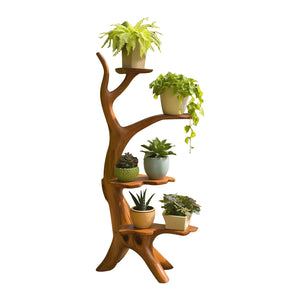Organic Tree Branch Plant Stand For Garden And Patio Use