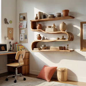 Modern Wooden Shelving Unit For Living Room Wall Storage