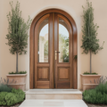 Arched Double Entry Door With Glass Panels For Mediterranean And Spanish Homes