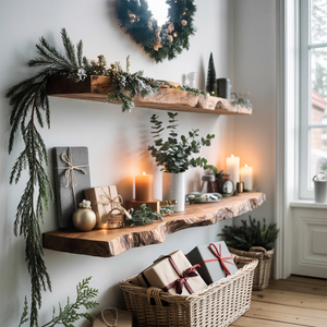 Mid Century Solid Wood Floating Shelf For Xmas Entryway Organization