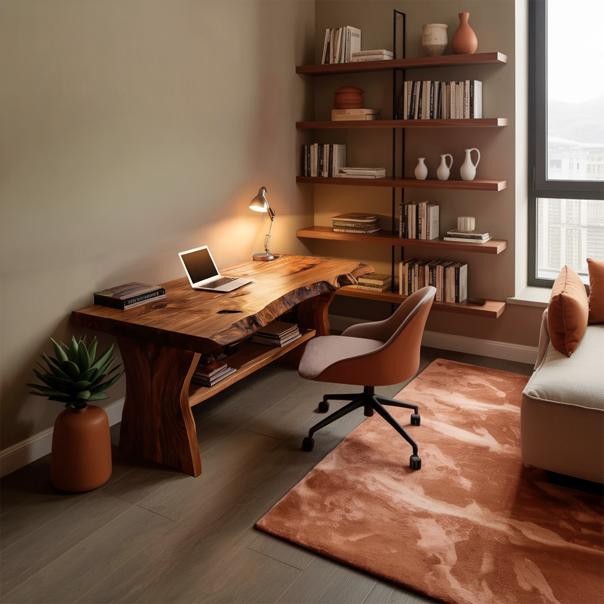 Handcrafted Wooden Live Edge Desk For Living Room Interior