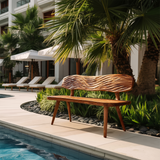 Outdoor Wooden Bench With Wave Carved Backrest For Garden