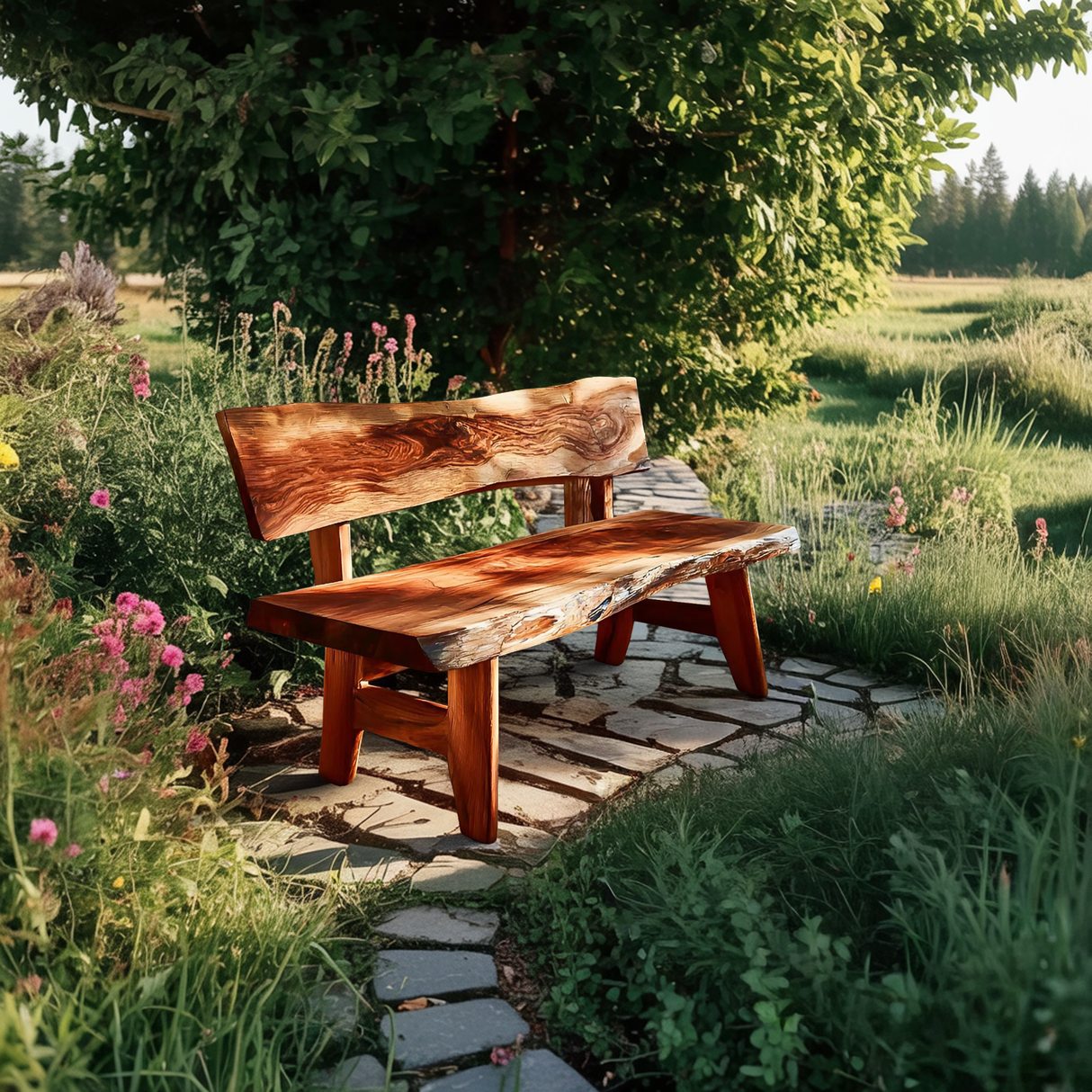 Live Edge Outdoor Wood Bench For Patio And Backyard