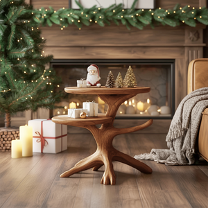 Handcrafted Round End Table For Entryway Design Xmas Accent