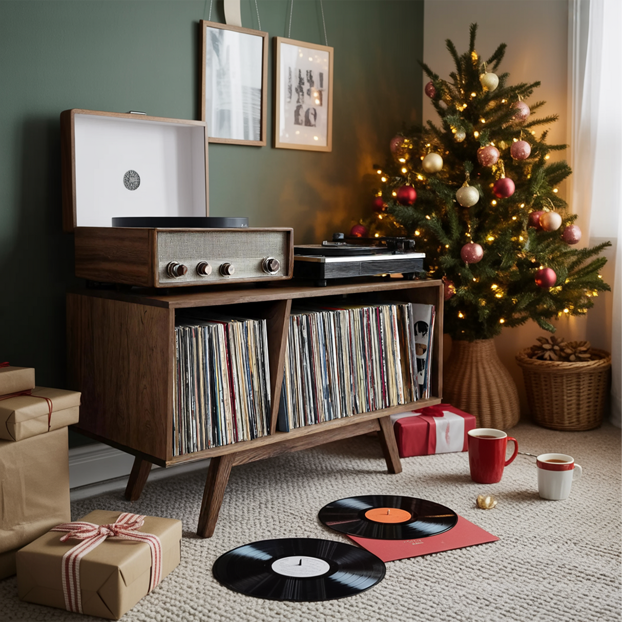 Farmhouse Wooden Record Stand For Entryway Christmas Display