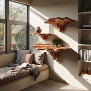 Farmhouse Solid Wood Mushroom Shelf For Rustic Living Room Decor