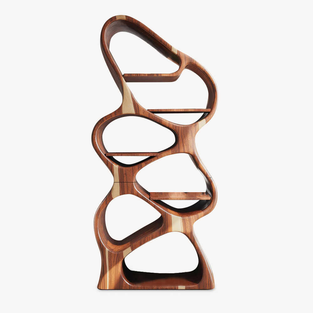 Modern Sculptural Bookshelf With Flowing Shelves For Home Library And Living Room