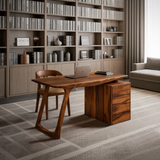 Modern Organic Wood Writing Desk With Storage For Home Office