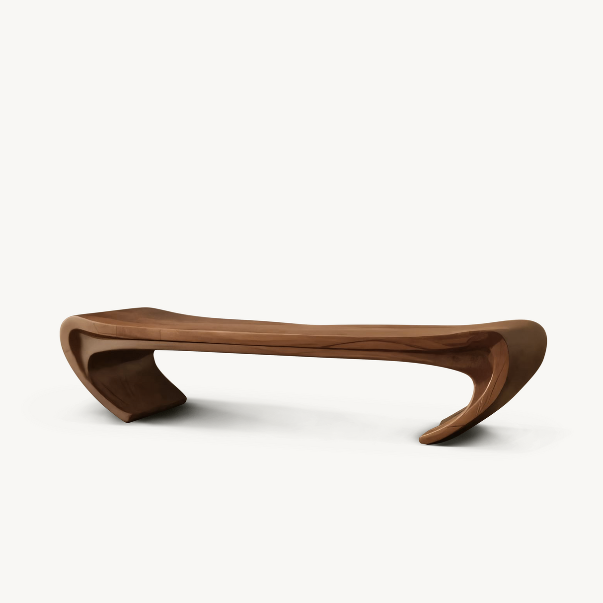 Modern Sculptural Wood Bench For Entryway Or Living Room
