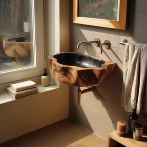 Handcrafted Wall Mounted Wooden Bathroom Sink For Natural Bathroom Decor