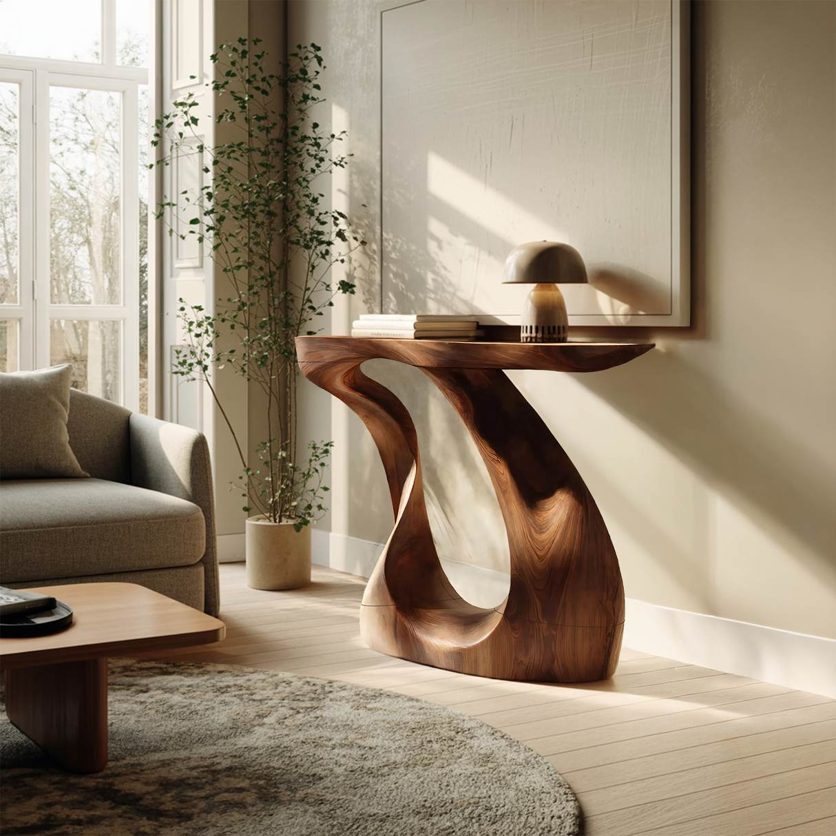 Modern Live Edge Entryway Table Sculptural Wood For Luxury Home Decor