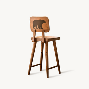 Rustic Bear Backrest Bar Stool For Kitchen Island Seating
