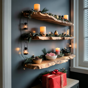 Mid Century Solid Wood Floating Shelf For Stylish Holiday Bedroom Decor