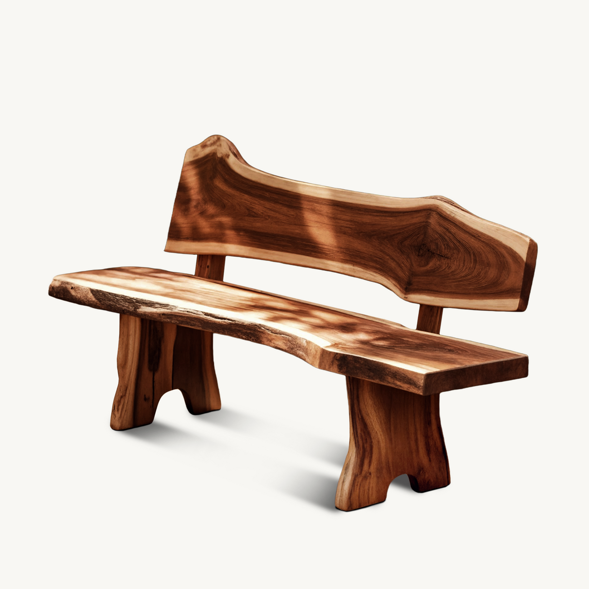 Rustic Live Edge Outdoor Bench With Curved Back For Patio Or Garden