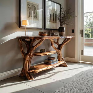 Mid Century Wooden Live Edge Console Table For Modern Furniture Decor