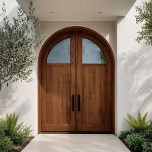 Modern Arched Double Front Door With Glass Panels For Entryway