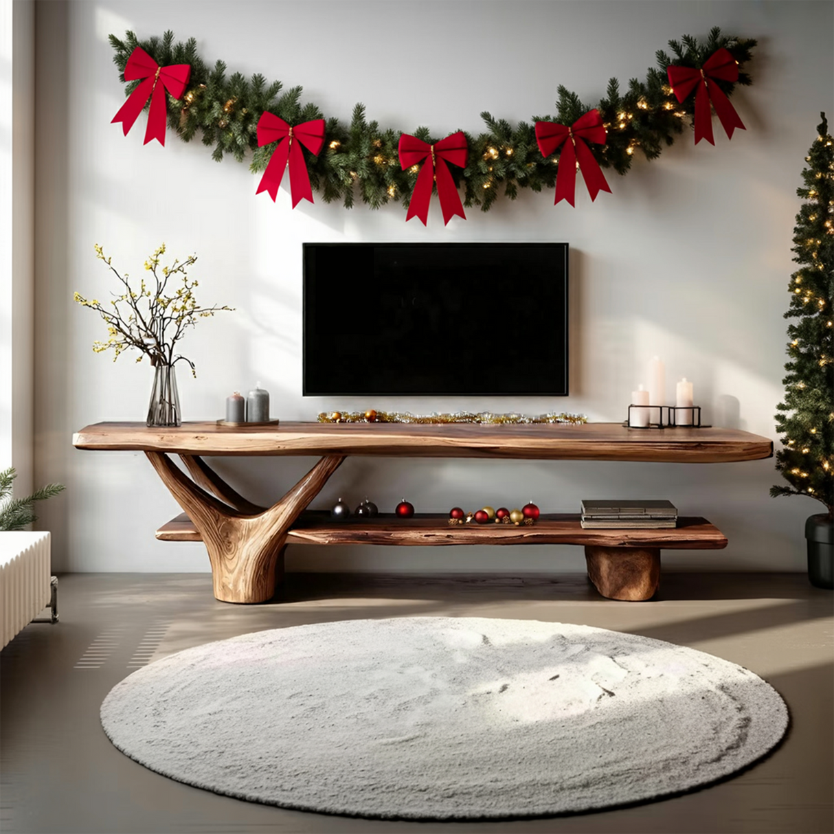 Handcrafted Wooden Live Edge TV Console For Holiday Entryway Design