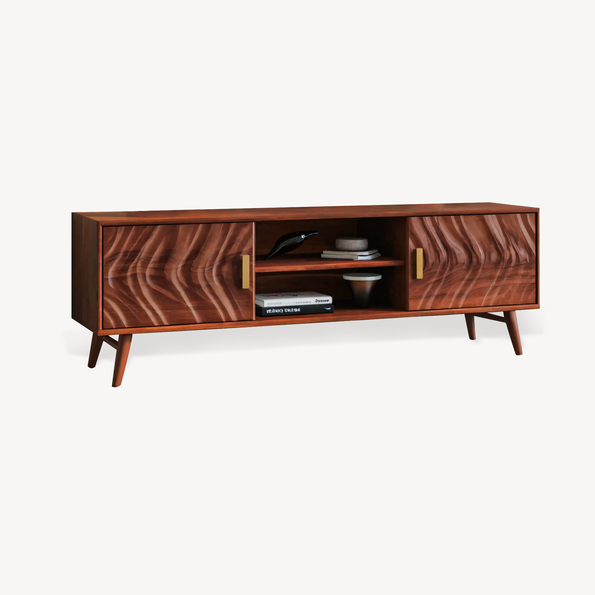 Mid Century TV Stand Wave Cabinet For Living Room And Media