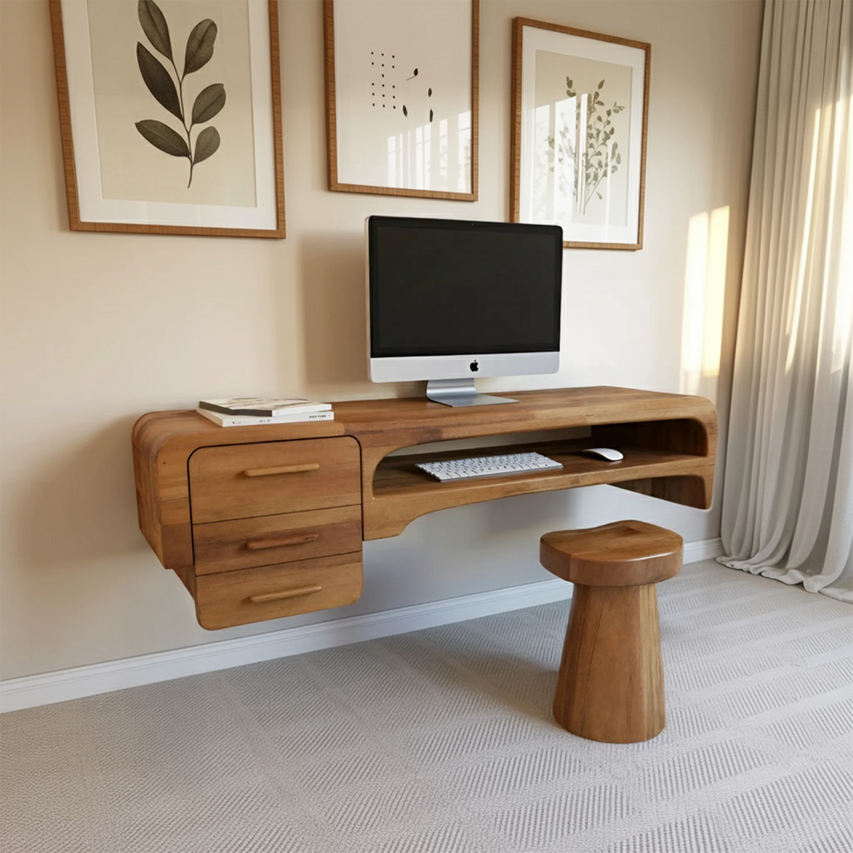 Minimalist Wall Mounted Desk With Drawers Floating Workstation For Bedroom And Office