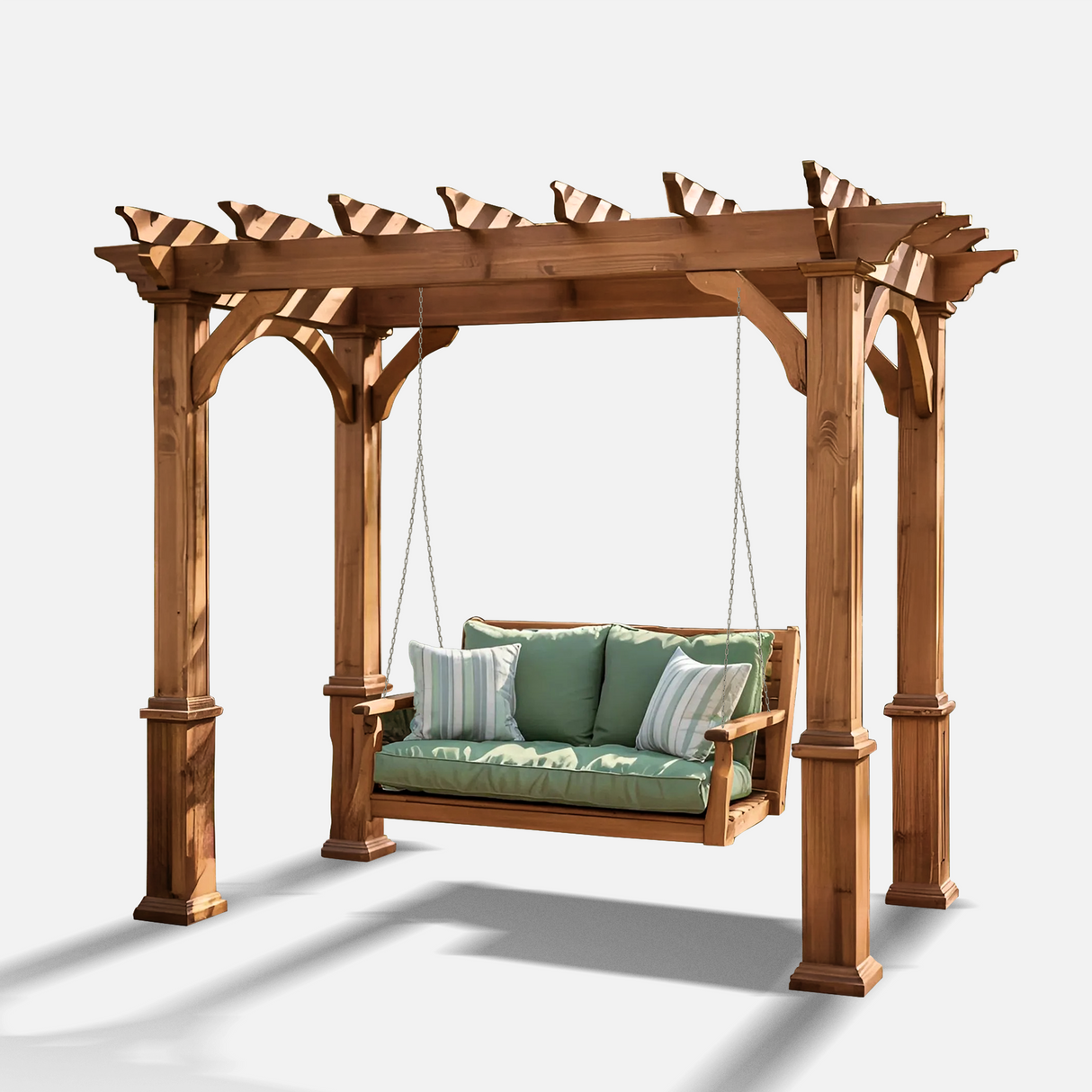 Rustic Pergola Swing Bench For Outdoor Garden And Lounge
