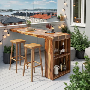 Tropical Live Edge Bar Table For Balcony Or Outdoor Patio