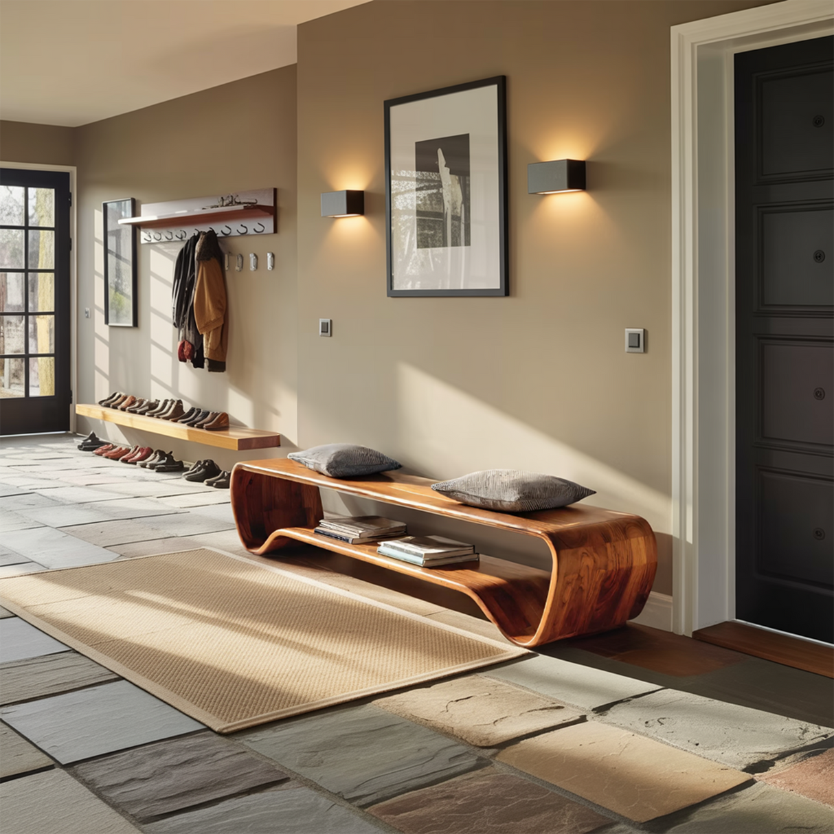 Organic Wave Entryway Bench For Contemporary Home