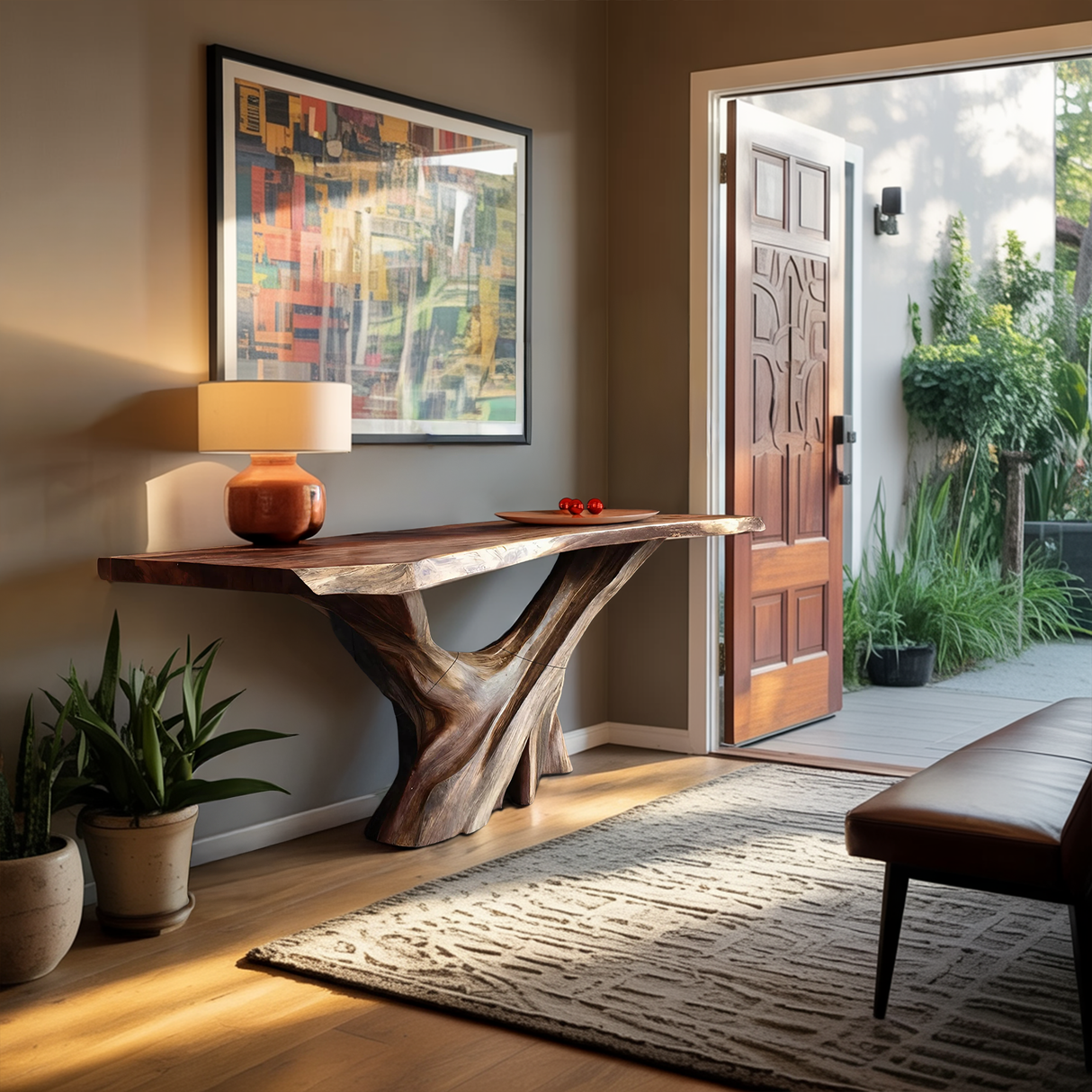 Mid Century Live Edge Console Table Artistic Wood For Furniture Decor