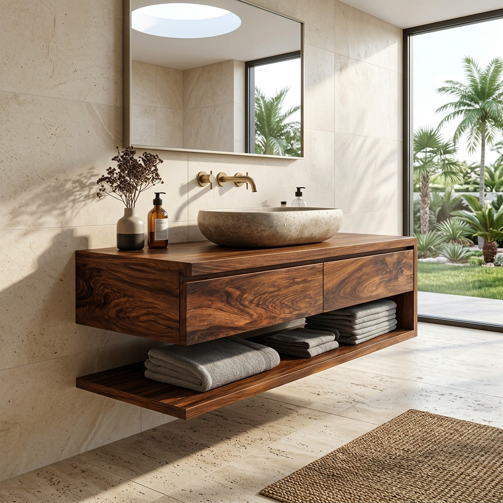 Contemporary Wall Mounted Wood Bathroom Vanity For Bathroom
