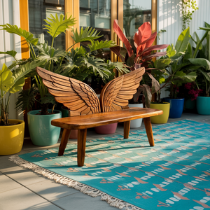 Outdoor Wood Bench Bird Wing Backrest For Patio