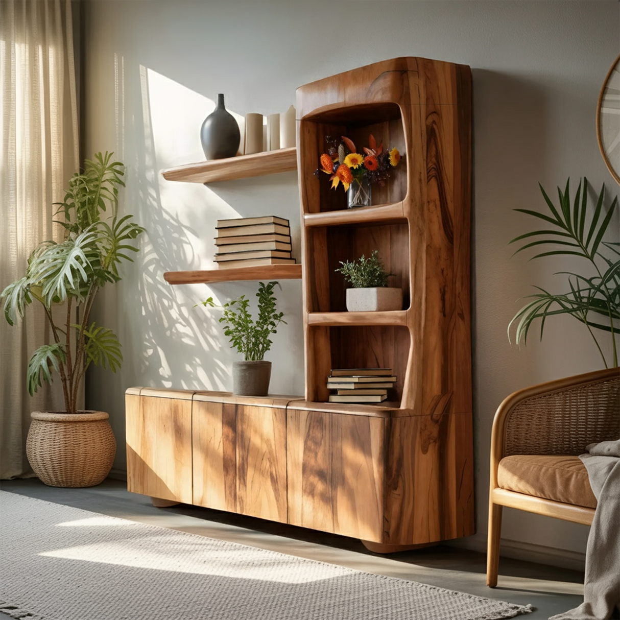 Modern Sculptural Bookshelf Cabinet For Living Room