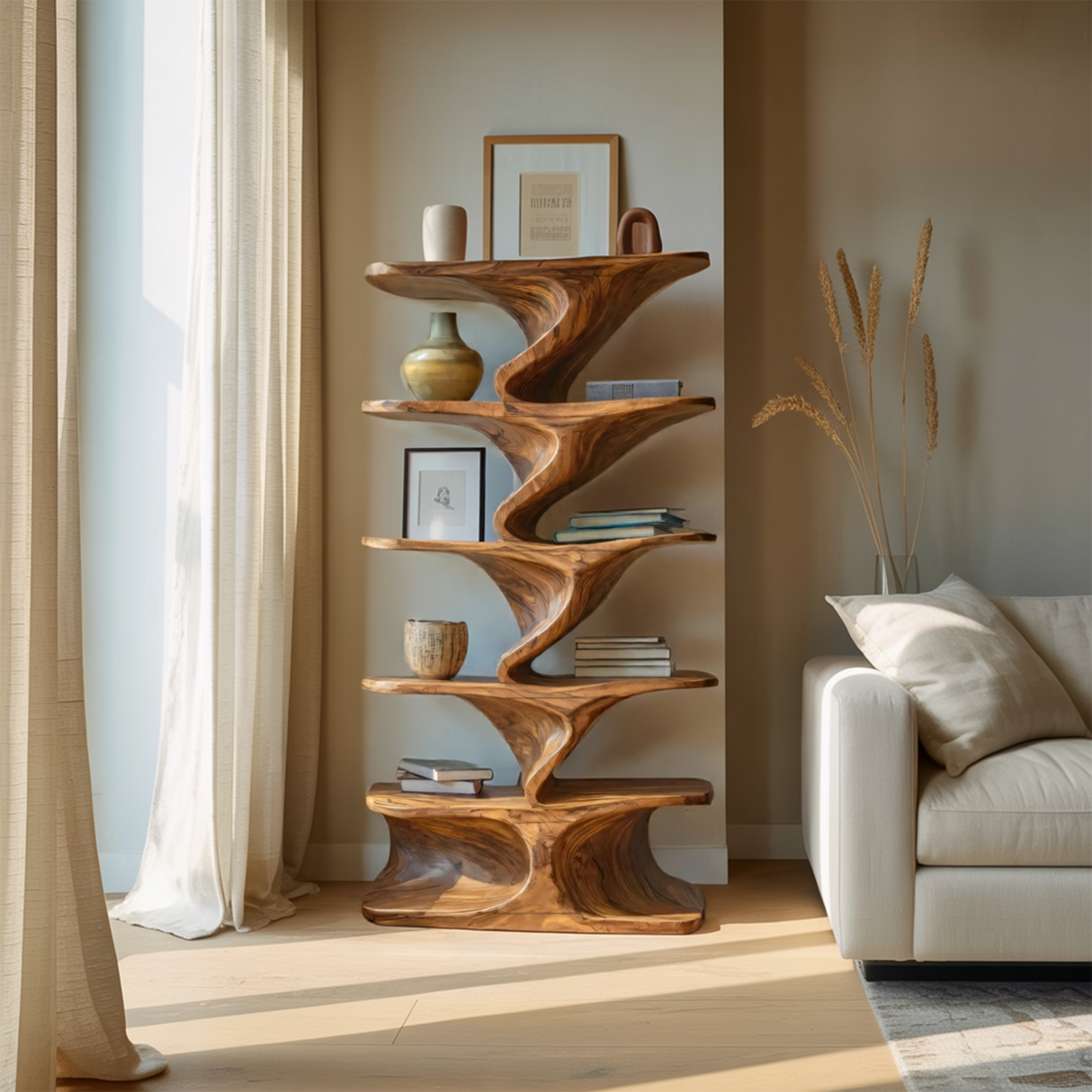 Sculptural Standing Shelf For Living Room Or Home Studio